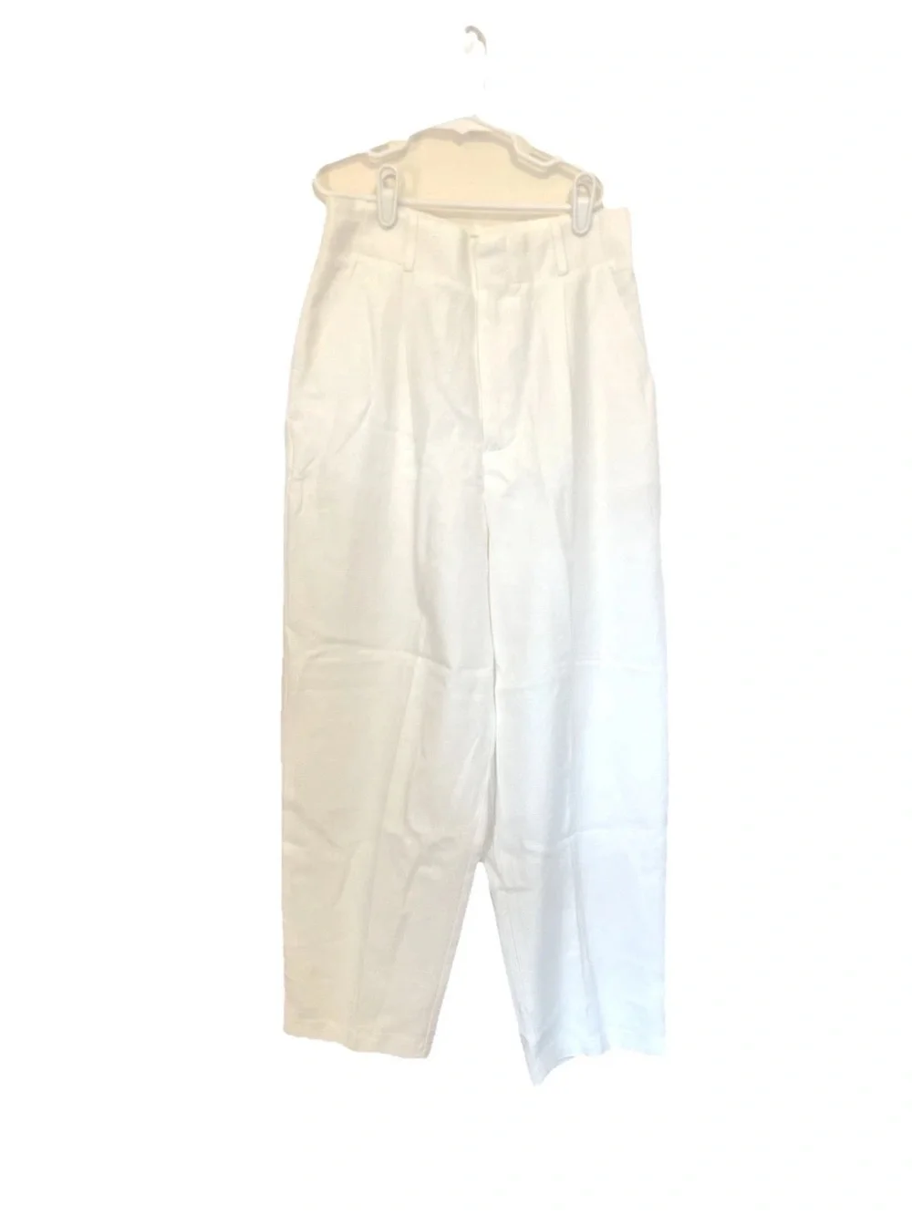 Zara High-Waisted White Wide-Leg Pants Pleated Linen NWOT Vacation Resort